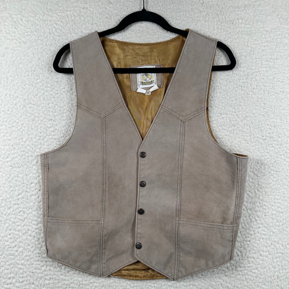 Fine Leather Since 1965 Suede Vest Men Western Boho M Cowboy Festival Taupe Gray
